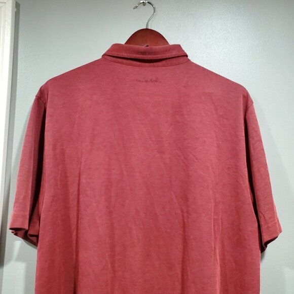 Travis Mathew Polo Shirt Mens XL Burgundy Red Chambray Golf Casual Short Sleeve - Picture 12 of 13